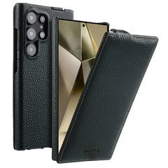 Genuine Bovine Leather Flip Case for Samsung Galaxy S24 Ultra