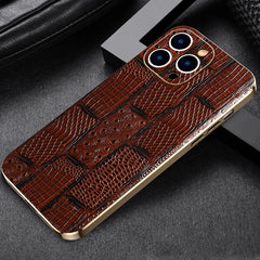 Luxury Plating Crocodile Pattern Genuine Leather iPhone Case