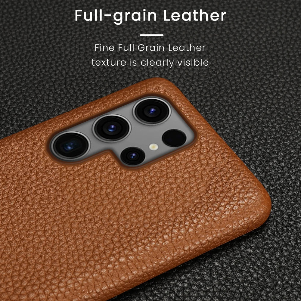 Luxury Natural Cowhide Lychee Leather Samsung Case