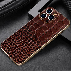 Luxury Plating Crocodile Pattern Genuine Leather iPhone Case