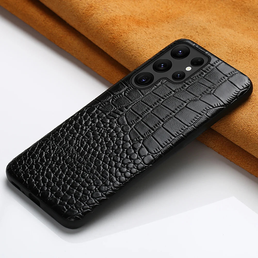 Luxury Crocodile Pattern Genuine Leather Phone Case for Samsung