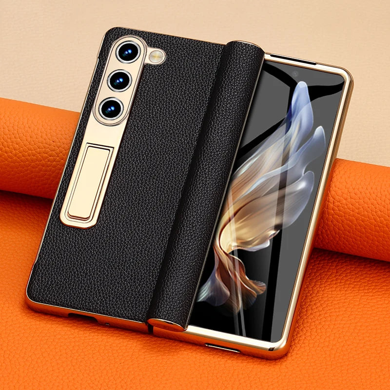 Luxury Genuine Leather Back Stand Phone Case for Samsung Galaxy Z Fold