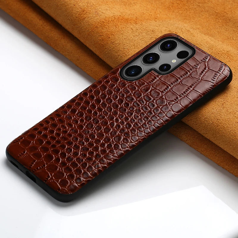 Luxury Crocodile Pattern Genuine Leather Case for Samsung Galaxy S25 Series