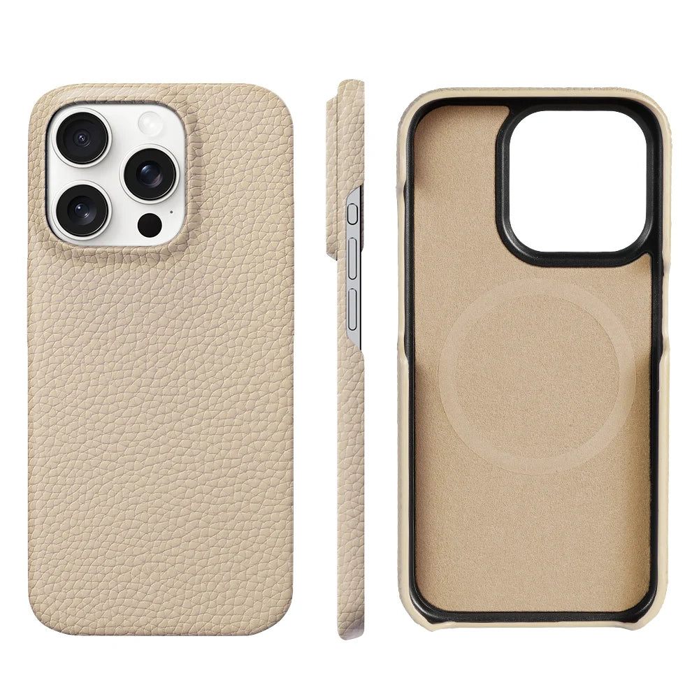 Luxury Natural Cowhide Lychee Leather iPhone Case