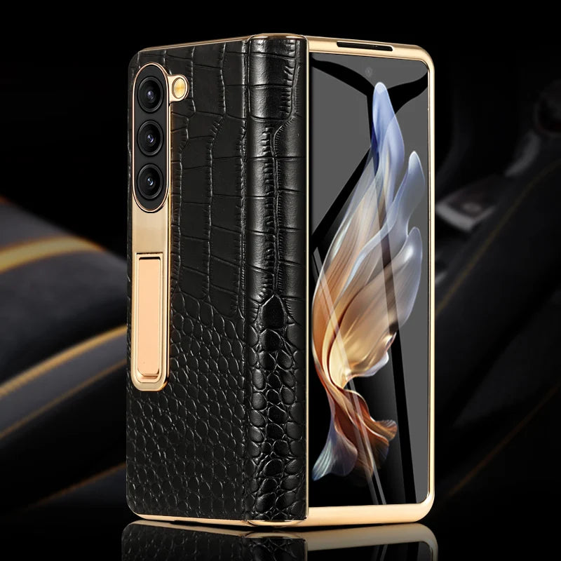 Luxury Genuine Leather Back Stand Phone Case for Samsung Galaxy Z Fold