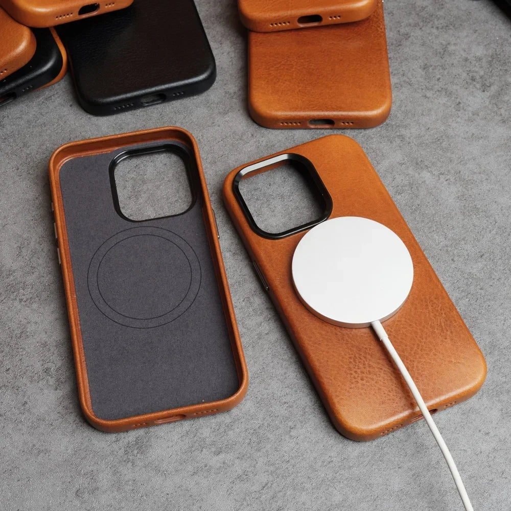 Premium Magnetic Tanned Cowhide Leather iPhone Case