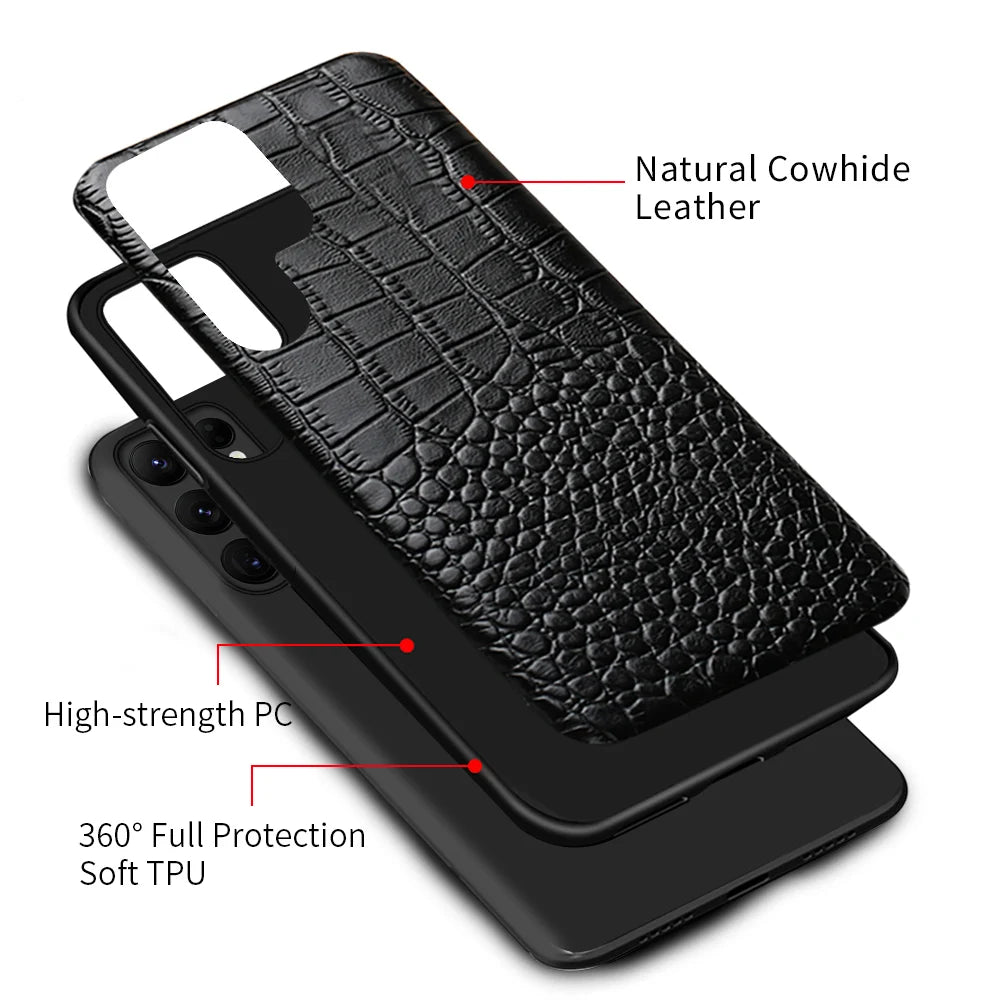 Luxury Crocodile Pattern Genuine Leather Case for Samsung Galaxy S25 Series