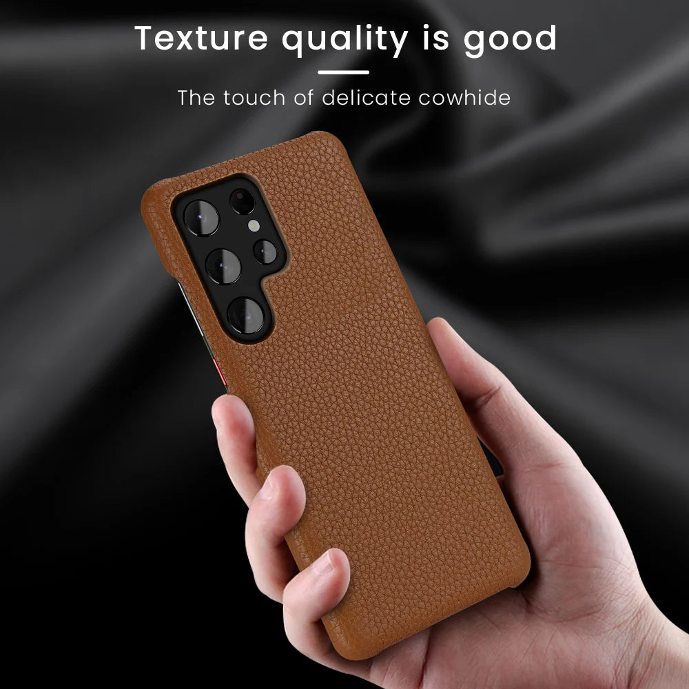 Luxury Natural Cowhide Lychee Leather Samsung Case