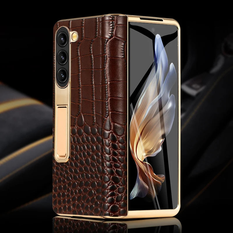 Luxury Genuine Leather Back Stand Phone Case for Samsung Galaxy Z Fold