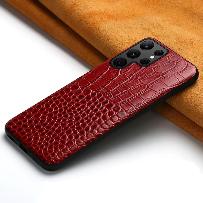 Luxury Crocodile Pattern Genuine Leather Case for Samsung Galaxy S25 Series