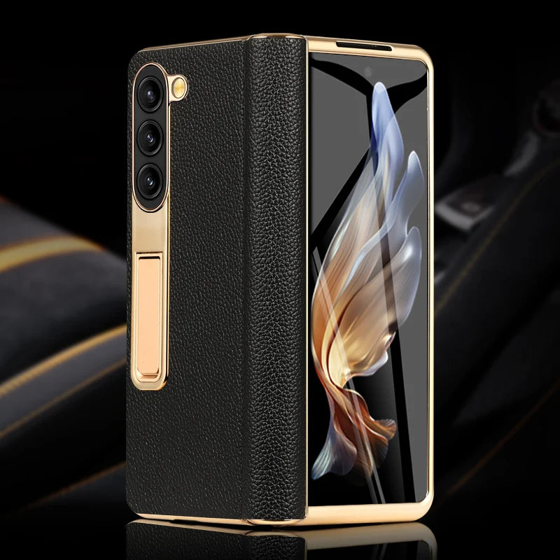 Luxury Genuine Leather Back Stand Phone Case for Samsung Galaxy Z Fold