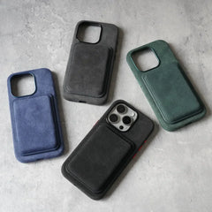 Magnetic Alcantara Card Holder for iPhone (Green)