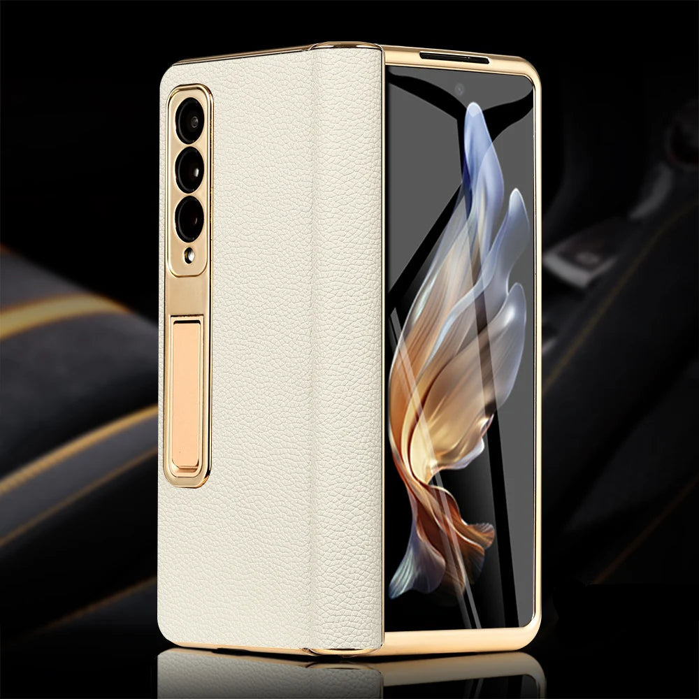 Luxury Genuine Leather Back Stand Phone Case for Samsung Galaxy Z Fold