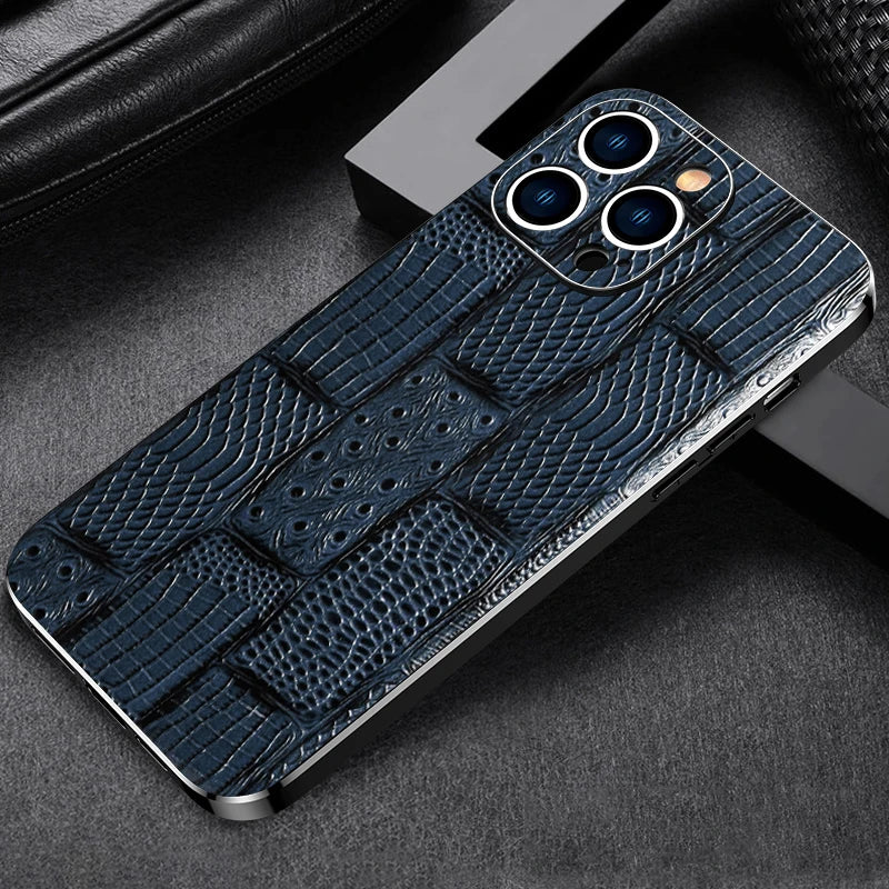 Luxury Plating Crocodile Pattern Genuine Leather iPhone Case