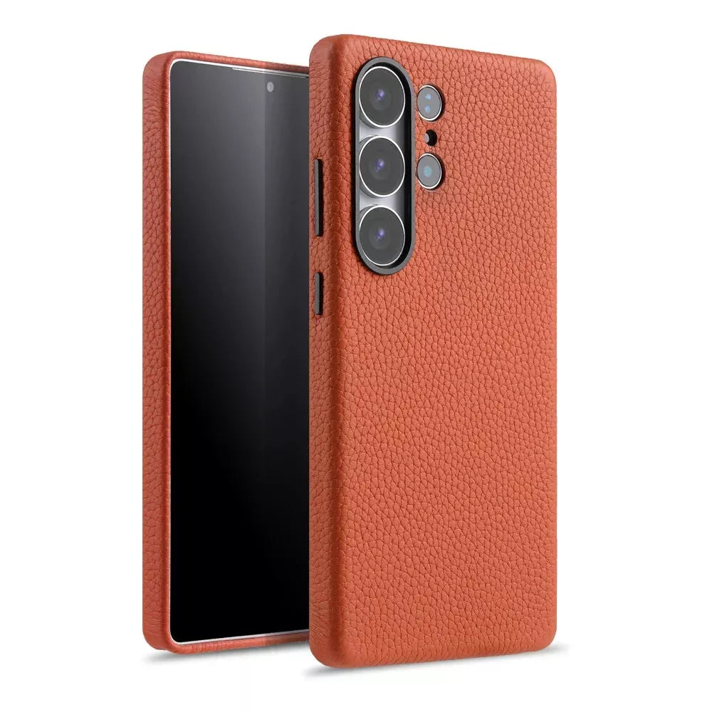 Melkco Bovine Leather Case For Samsung Galaxy S25 Ultra Orange For S25 Ultra by The Case Factory