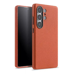 Melkco Bovine Leather Case For Samsung Galaxy S25 Ultra Orange For S25 Ultra by The Case Factory