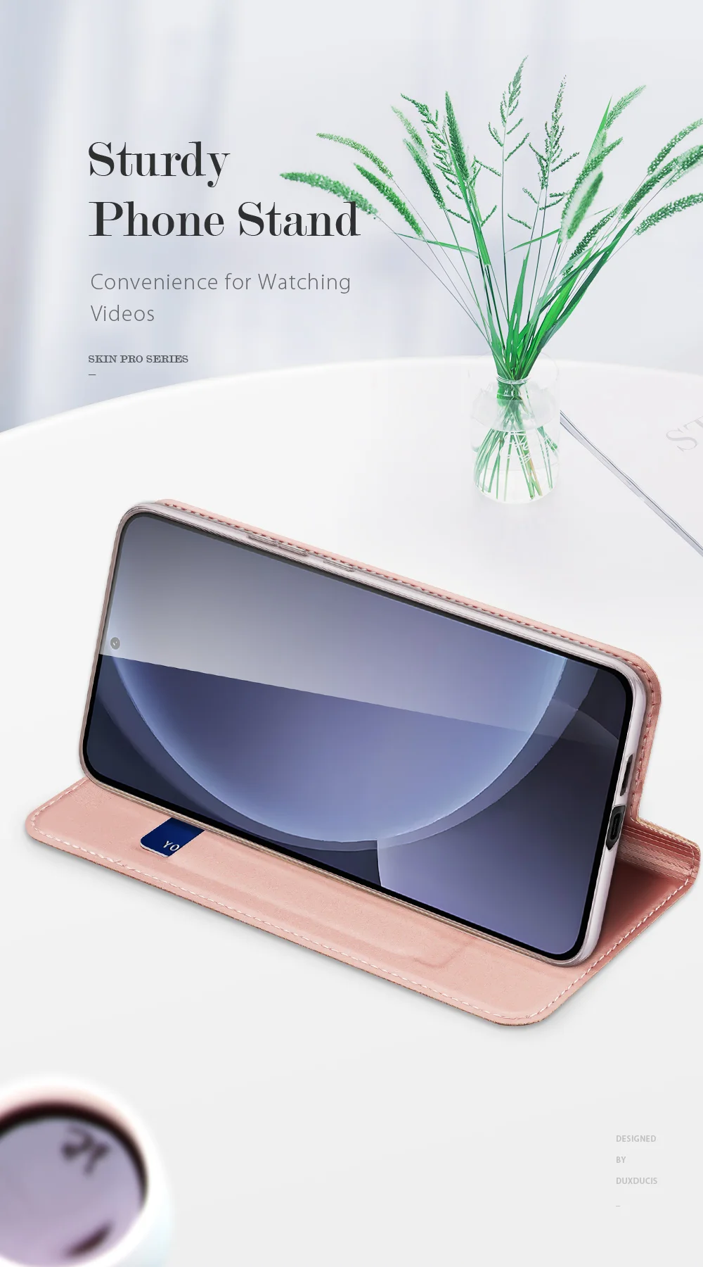 DUX DUCIS Skin Pro Series For Samsung Galaxy S25+ Case Leather Cover Card Holder - Pink 10