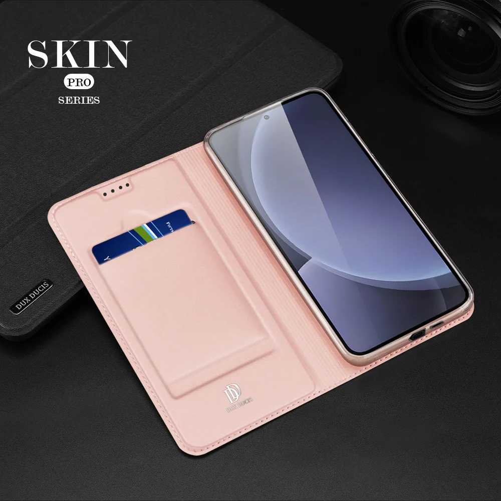 DUX DUCIS Skin Pro Series For Samsung Galaxy S25+ Case Leather Cover Card Holder - Pink 16