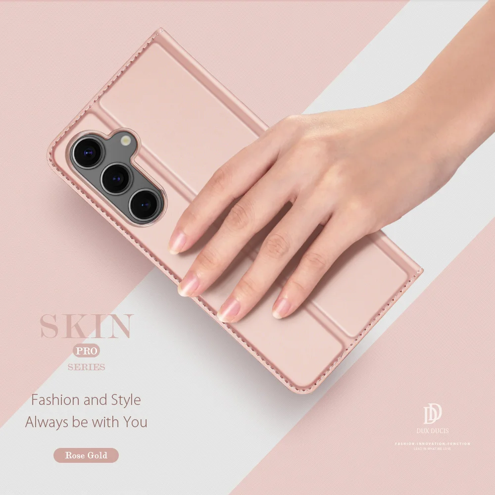DUX DUCIS Skin Pro Series For Samsung Galaxy S25+ Case Leather Cover Card Holder - Pink 3