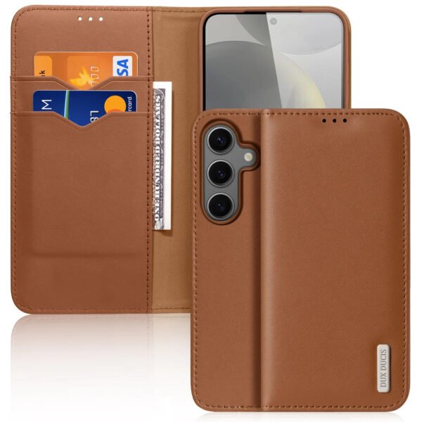 Leather Wallet Case for Samsung Galaxy S25+ | RFID Blocking, Flip Stand Cover Brown S25+ by The Case Factory
