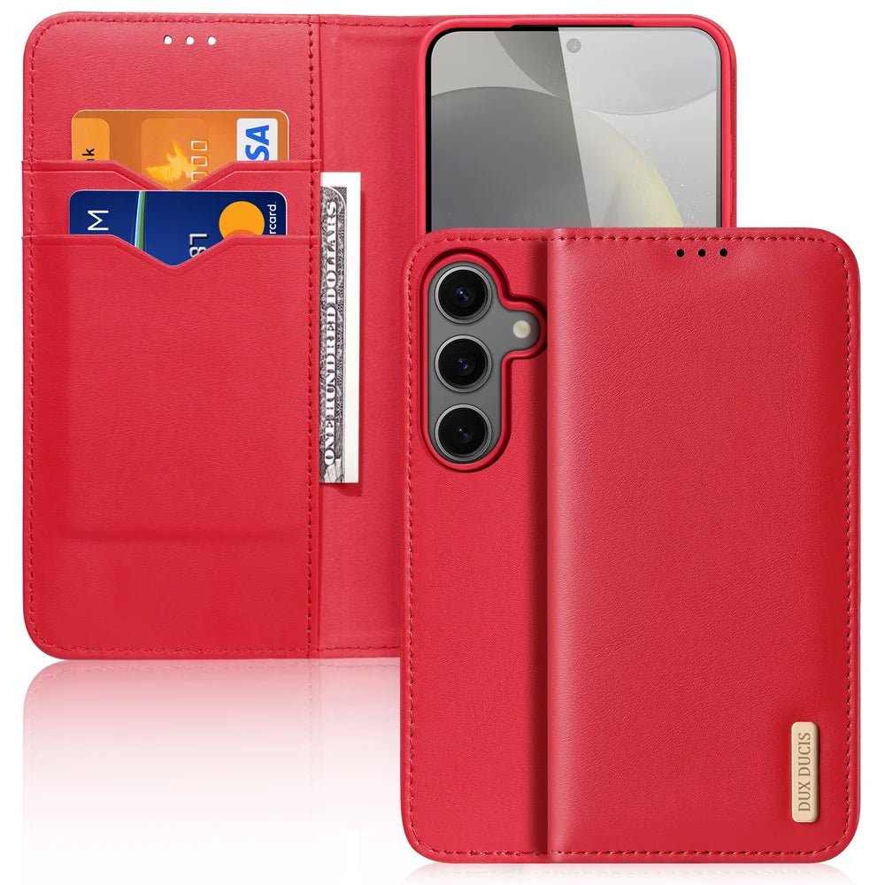 Leather Wallet Case for Samsung Galaxy S25+ | RFID Blocking, Flip Stand Cover Red S25+ by The Case Factory