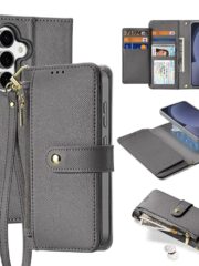 LAWA Detachable Magnetic Leather Wallet Case For Galaxy S25 Series Flip Cover Gray by The Case Factory