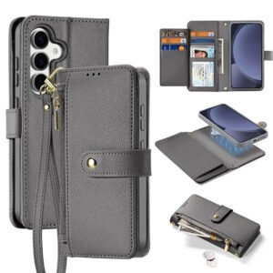 LAWA Detachable Magnetic Leather Wallet Case For Galaxy S25 Series Flip Cover Gray by The Case Factory