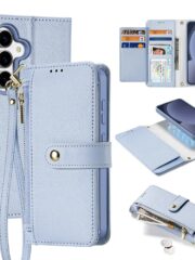 LAWA Detachable Magnetic Leather Wallet Case For Galaxy S25 Series Flip Cover Blue by The Case Factory