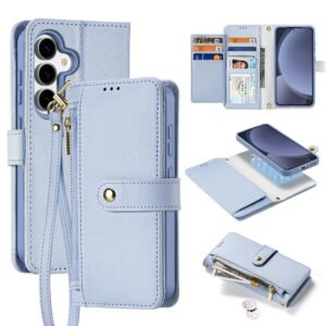 LAWA Detachable Magnetic Leather Wallet Case For Galaxy S25 Series Flip Cover Blue by The Case Factory