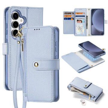 LAWA Detachable Magnetic Leather Wallet Case For Galaxy S25 Series Flip Cover Blue by The Case Factory