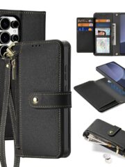 LAWA Detachable Magnetic Leather Wallet Case For Galaxy S25 Series Flip Cover Black For S25 Ultra by The Case Factory