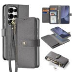 LAWA Detachable Magnetic Leather Wallet Case For Galaxy S25 Series Flip Cover Gray For S25 Ultra by The Case Factory