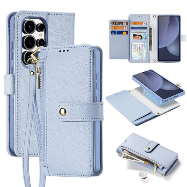 LAWA Detachable Magnetic Leather Wallet Case For Galaxy S25 Series Flip Cover Blue For S25 Ultra by The Case Factory