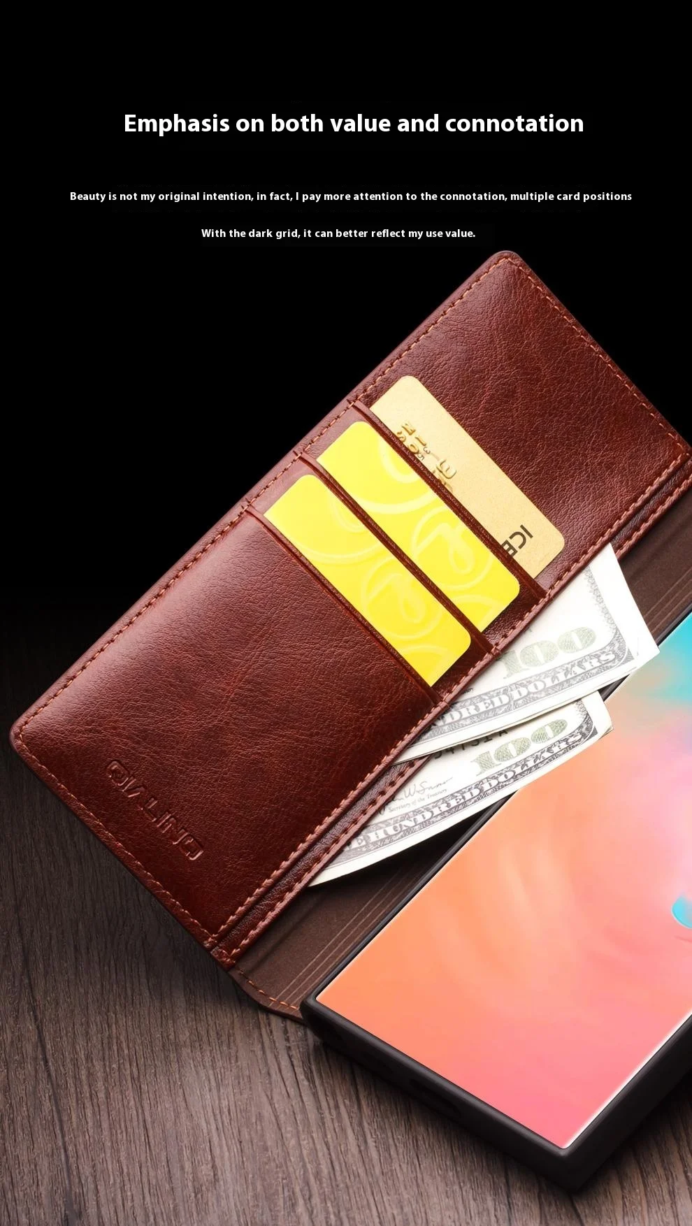QIALINO For Samsung Galaxy S25 Case Wallet Flip Stand Phone Cover Genuine Cow Leather - Black 5