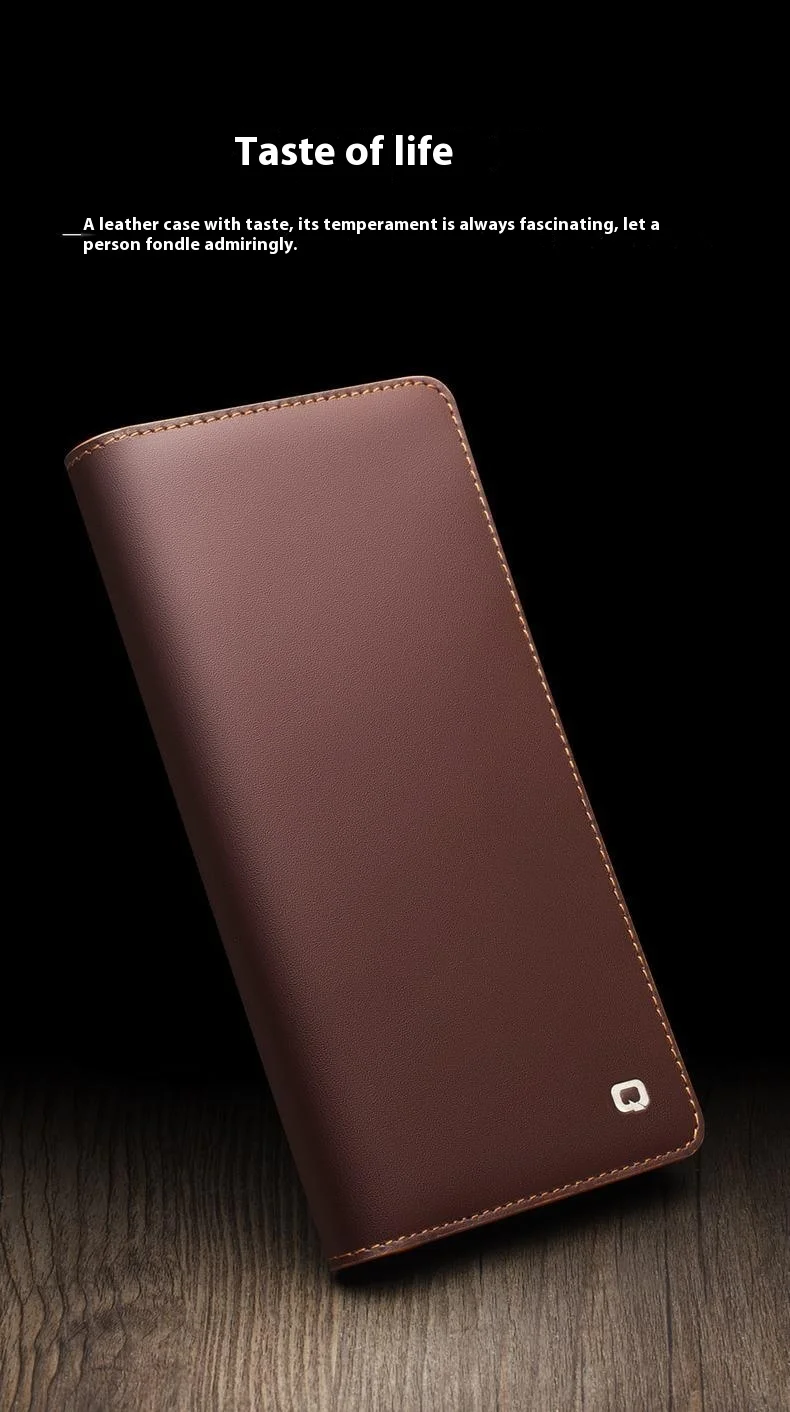QIALINO For Samsung Galaxy S25 Ultra Case Wallet Flip Stand Phone Cover Genuine Cow Leather - Dark Brown 2