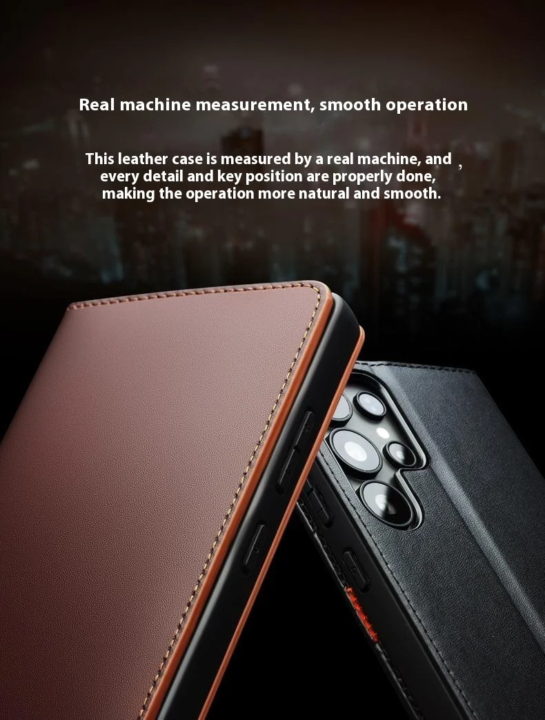 QIALINO For Samsung Galaxy S25 Ultra Case Wallet Flip Stand Phone Cover Genuine Cow Leather - Dark Brown 8