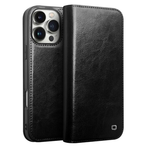 Premium Cowhide Leather Wallet Flip iPhone Case Black by The Case Factory