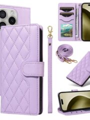 Crossbody Swappable Wrist Strap Leather Wallet iPhone Case Purple by The Case Factory