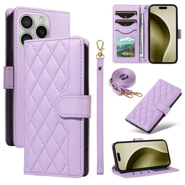 Crossbody Swappable Wrist Strap Leather Wallet iPhone Case Purple by The Case Factory