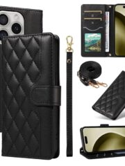 Crossbody Swappable Wrist Strap Leather Wallet iPhone Case Black by The Case Factory