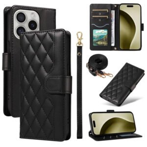 Crossbody Swappable Wrist Strap Leather Wallet iPhone Case Black by The Case Factory