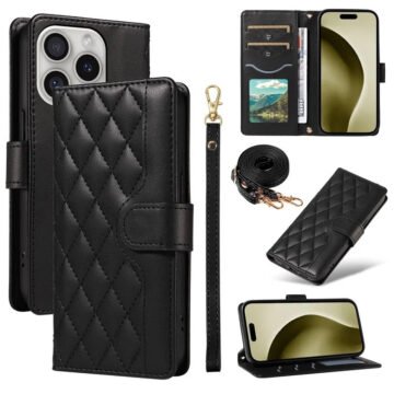 Crossbody Swappable Wrist Strap Leather Wallet iPhone Case Black by The Case Factory