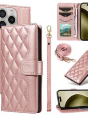 Crossbody Swappable Wrist Strap Leather Wallet iPhone Case Rose Gold by The Case Factory