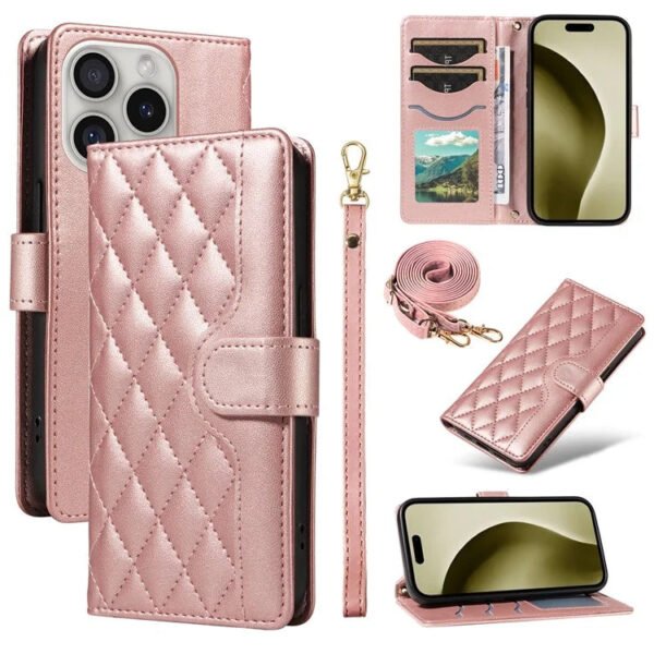 Crossbody Swappable Wrist Strap Leather Wallet iPhone Case Rose Gold by The Case Factory