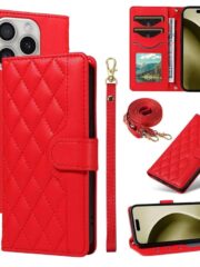 Crossbody Swappable Wrist Strap Leather Wallet iPhone Case Red by The Case Factory
