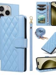 Crossbody Swappable Wrist Strap Leather Wallet iPhone Case Blue by The Case Factory