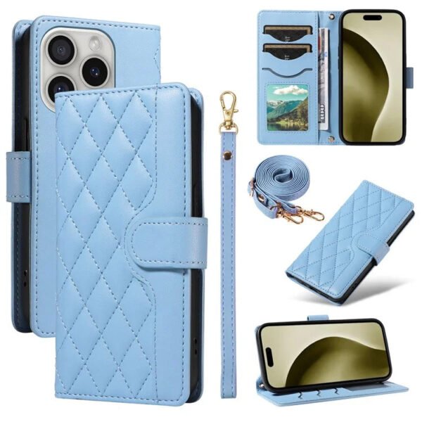 Crossbody Swappable Wrist Strap Leather Wallet iPhone Case Blue by The Case Factory