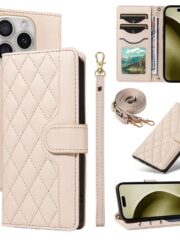 Crossbody Swappable Wrist Strap Leather Wallet iPhone Case Beige by The Case Factory