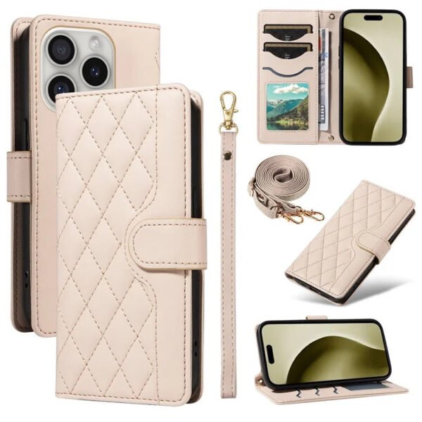 Crossbody Swappable Wrist Strap Leather Wallet iPhone Case Beige by The Case Factory