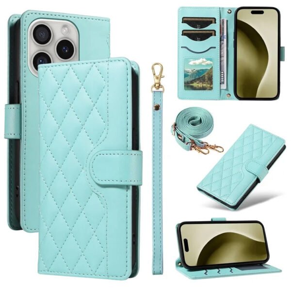 Crossbody Swappable Wrist Strap Leather Wallet iPhone Case Green by The Case Factory